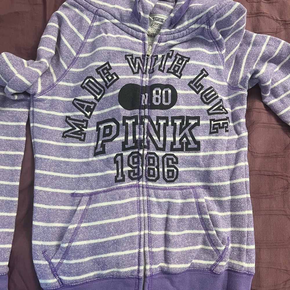 Victoria's Secret Pink Purple/ White Striped Hoodie